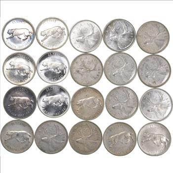1967 & 1968 SILVER Canadian Canada Silver Quarters Lot $5 Face Quarter Bullion 1/2 Roll