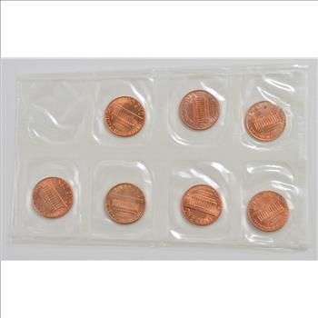 1982 - 7 VARIETY - Lincoln Cent Unc Set - Copper/Zinc P/D Small Date/Large - BU