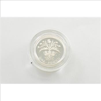 1989 United Kingdom Silver Proof 1 Pound Coin - Scottish Thistle - Box & COA