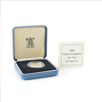 1989 United Kingdom Silver Proof 1 Pound Coin - Scottish Thistle - Box & COA
