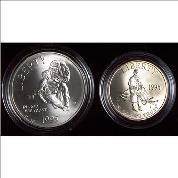 1995-P $1 Civil War Uncirculated US Commemorative Silver Dollar 2 Coin Set