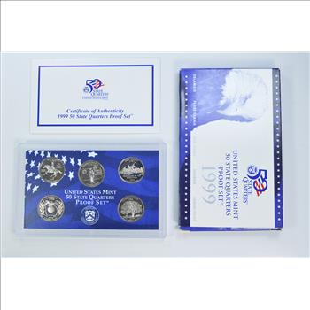 1999-S 5 Coin State Quarter Proof Set w/ Box & COA