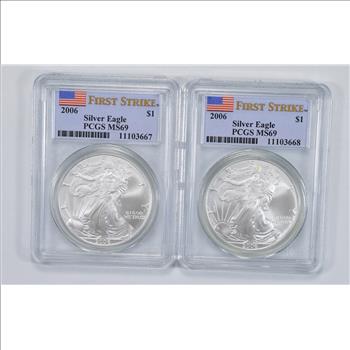 (2) FIRST STRIKE - 2006 American Silver Eagle - PCGS Graded MS-69 - 2 Coins Total