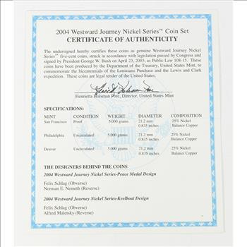 2004 6 Coin Westward Journey Jefferson Nickel Coin Set - US Mint - Includes (2) Proof Coins