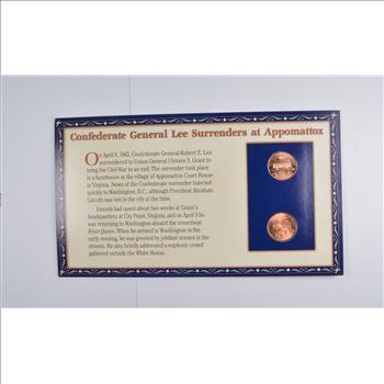 2005 & 2006 Lincoln Memorial Cents With Commemorative Stamp - Surrender At Appomattox - Beatuifully Displayed w/Story Board!