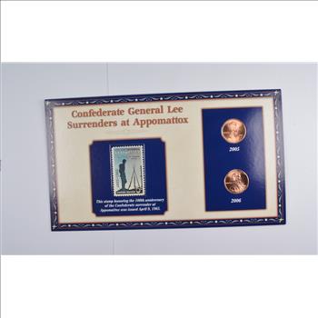 2005 & 2006 Lincoln Memorial Cents With Commemorative Stamp - Surrender At Appomattox - Beatuifully Displayed w/Story Board!