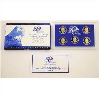 2005-S 5 Coin State Quarter Proof Set w/ Box & COA
