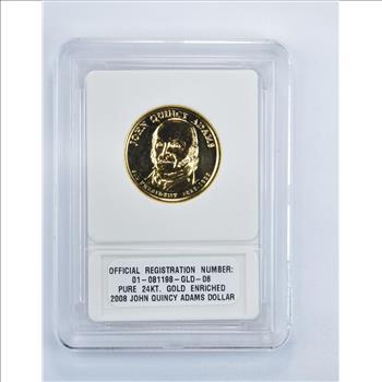 2008 John Q. Adams Presidential Dollar - 24K Gold Enriched - Slabbed