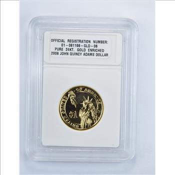 2008 John Q. Adams Presidential Dollar - 24K Gold Enriched - Slabbed