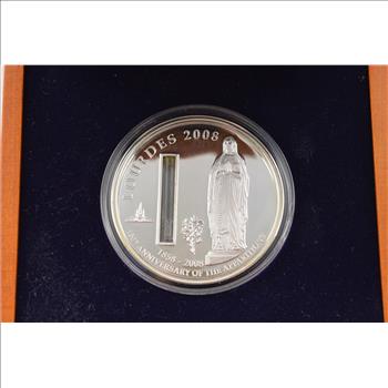 2008 Palau $1 - Rhe Apparitions Lourdes Silver Coin - Holy Water Inside