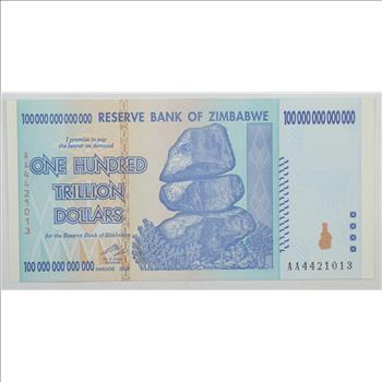 2008 Reserve Bank of Zimbabwe One Hundred Trillion Dollar Note