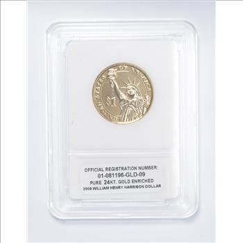 2009 William Henry Harrison Presidential Dollar - 24KT Gold Enriched - Slabbed
