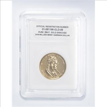 2009 William Henry Harrison Presidential Dollar - 24KT Gold Enriched - Slabbed