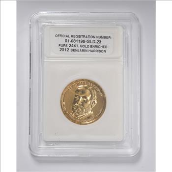 2012 Benjamin Harrison Presidential Dollar - 24KT Gold Enriched - Slabbed