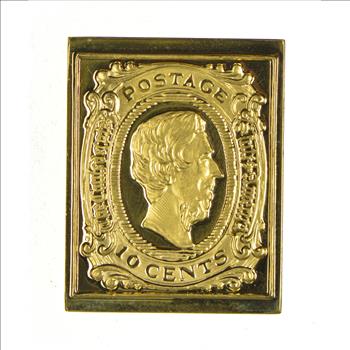 24K Gold Plated SILVER - $0.10 Jefferson Davis General Issue Postage .925 Sterling Silver Stamp - 10.4 Grams - LIMITED - Rare