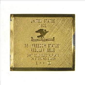24K Gold Plated SILVER - $5.00 Freedom Statue Postage .925 Sterling Silver Stamp - 8.7 Grams - LIMITED - Rare