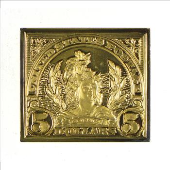 24K Gold Plated SILVER - $5.00 Freedom Statue Postage .925 Sterling Silver Stamp - 8.7 Grams - LIMITED - Rare