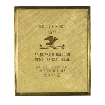 24K Gold Plated SILVER - Buffalo Balloon Semi-Official Postage .925 Sterling Silver Stamp - 19.5 Grams - LIMITED - Rare