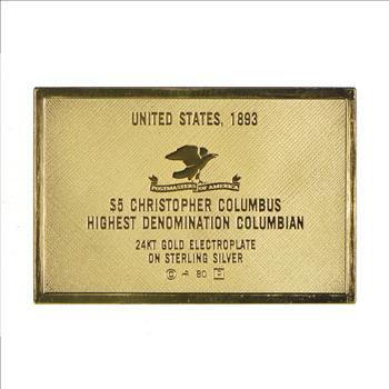 24K Gold Plated SILVER - Christopher Columbus Postage .925 Sterling Silver Stamp - 15.1 Grams - LIMITED - Rare