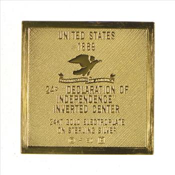 24K Gold Plated SILVER - Declaration of Independence Postage .925 Sterling Silver Stamp - 10.1 Grams - LIMITED - Rare