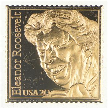 24K Gold Plated SILVER - Eleanor Roosevelt Postage .925 Sterling Silver Stamp -  21.5 Grams - LIMITED - Rare