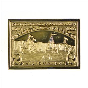 24K Gold Plated SILVER - Hudson-Fulton Celebration Postage .925 Sterling Silver Stamp - 14.3 Grams - LIMITED - Rare
