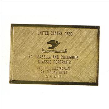 24K Gold Plated SILVER - Isabella and Columbus Postage .925 Sterling Silver Stamp - 15.2 Grams - LIMITED - Rare