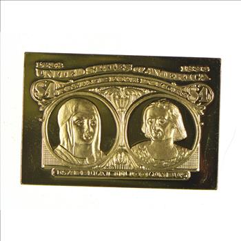 24K Gold Plated SILVER - Isabella and Columbus Postage .925 Sterling Silver Stamp - 15.2 Grams - LIMITED - Rare