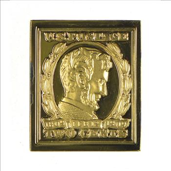 24K Gold Plated SILVER - Lincoln Memorial Bluish Paper Postage .925 Sterling Silver Stamp - 8.8 Grams - LIMITED - Rare