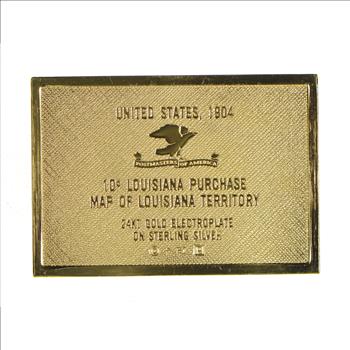 24K Gold Plated SILVER - Louisiana Purchase Postage .925 Sterling Silver Stamp - 14.5 Grams - LIMITED - Rare