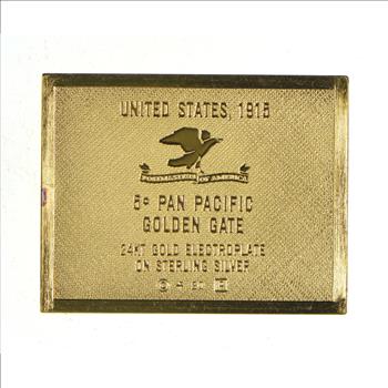 24K Gold Plated SILVER - Pan Pacific Golden Gate Postage .925 Sterling Silver Stamp - 11.4 Grams - LIMITED - Rare