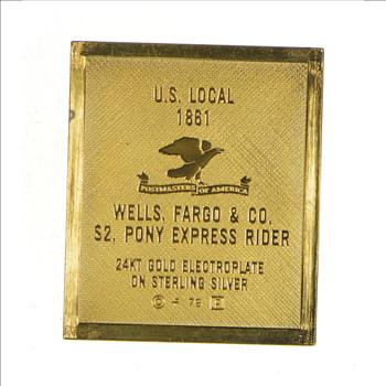 24K Gold Plated SILVER - Pony Express Rider Postage .925 Sterling Silver Stamp - 10.5 Grams - LIMITED - Rare