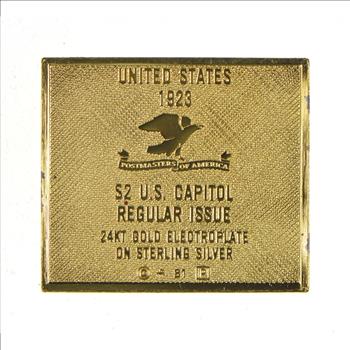 24K Gold Plated SILVER - US Capitol Regular Issue Postage .925 Sterling Silver Stamp - 8.9 Grams - LIMITED - Rare