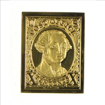 24K Gold Plated SILVER - Washington First US Issue Postage .925 Sterling Silver Stamp - 8.8 Grams - LIMITED - Rare