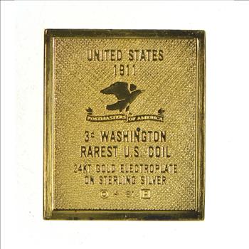 24K Gold Plated SILVER - Washington Rarest US Coil Postage .925 Sterling Silver Stamp - 8.8 Grams - LIMITED - Rare