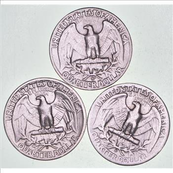 (3) Nice 1932-1964 Washington Quarters - 90% Silver Quarters - 3 Coins 1 Money