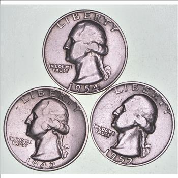 (3) Nice 1932-1964 Washington Quarters - 90% Silver Quarters - 3 Coins 1 Money