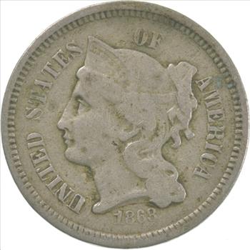 ***3***THREE***Cent*** - 1868 Three Cent Nickel Piece - Tough to Find