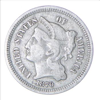 ***3***THREE***Cent*** - 1870 Three Cent Nickel Piece - Tough to Find