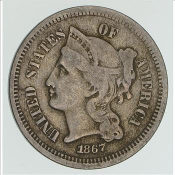 ***3***THREE***Cent***1867 - 3 Cent Piece Copper Nickel - Neat