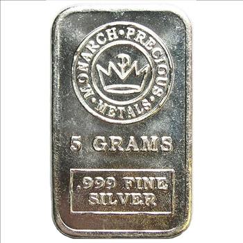5 Gram .999 Pure Silver Monarch Precious Metals Silver Bar