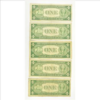 5 x 1935 $1.00 Silver Certificate Dollar Bills - Blue Seal! - Five Notes Total