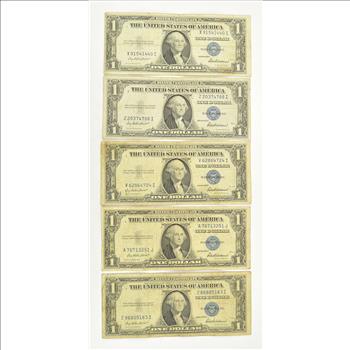 5 x 1935 $1.00 Silver Certificate Dollar Bills - Blue Seal! - Five Notes Total