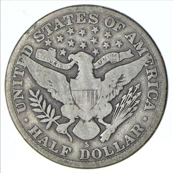 50c United States Coin - 1914-S Liberty Barber 90% Silver US Half Dollar