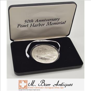 50th Anniversary Pearl Harbor Memorial 16 AVDP. OZ. .999 Silver Round w/ Box