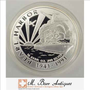 50th Anniversary Pearl Harbor Memorial 16 AVDP. OZ. .999 Silver Round w/ Box