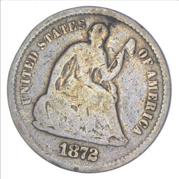 5c ***1/2 Dime HALF** - 1872-S Seated Liberty Half Dime - Early American Type Coin