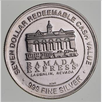 $7.00 Ramada Express Laughlin Nevada .65 troy oz .999 Fine Silver Casino Token