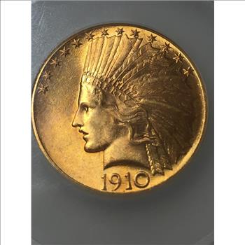 Rare 1910 $10 Indian US Gold Coin SEGS Graded MS-66