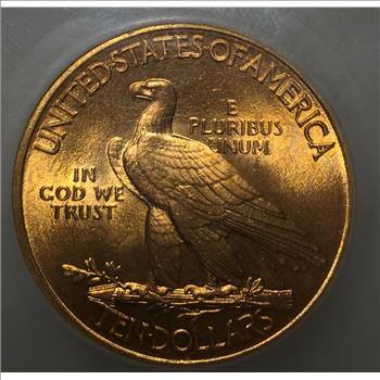 Rare 1910 $10 Indian US Gold Coin SEGS Graded MS-66